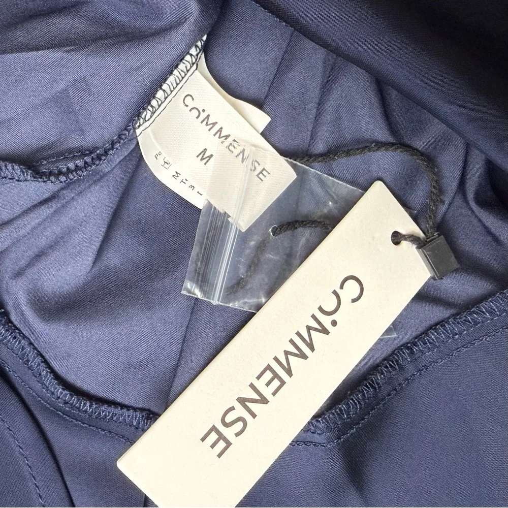 Commense Navy Satin Cross Neck Tiered Mini Dress  Cocktail Party Medium NWT - Picture 7 of 9